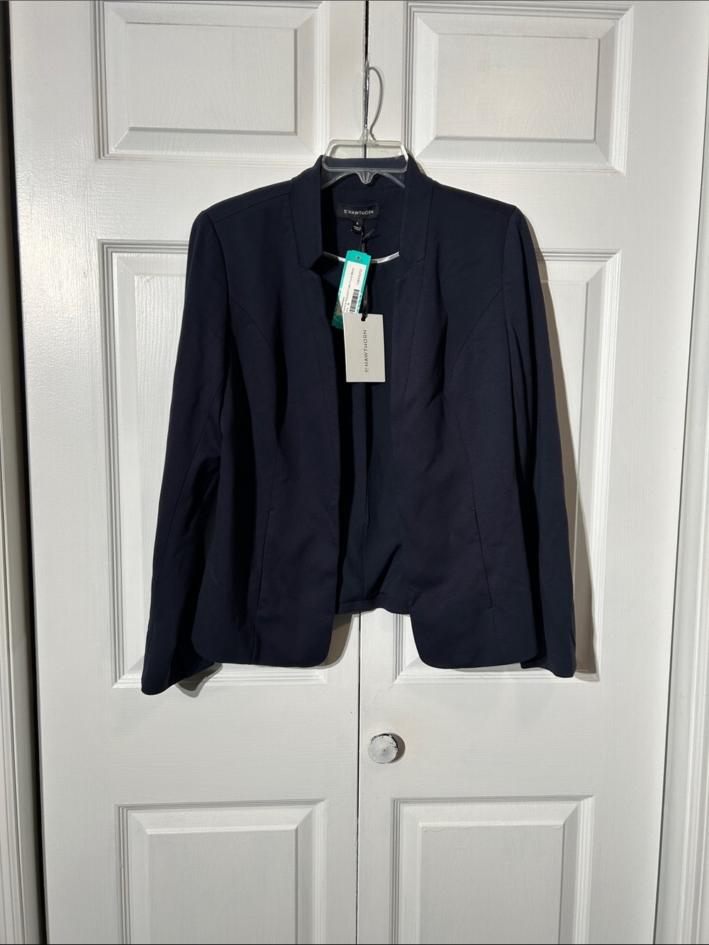 NWT 41 HAWTHORN Navy Open-Front Notched Collar Blazer Jacket Size Medium Women’s